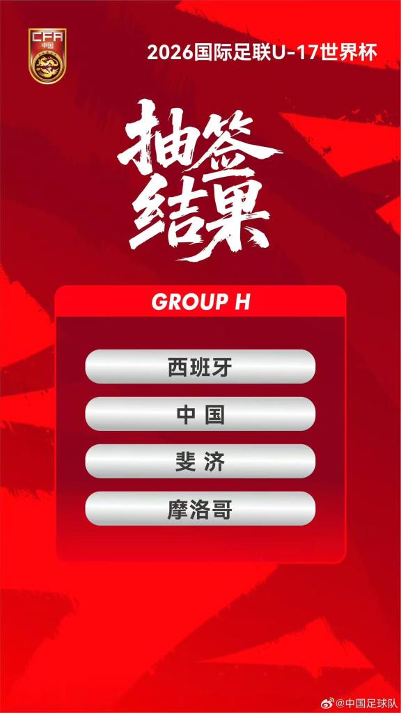 天天盈球网-U17男足世界杯抽签：中国与西班牙、摩洛哥、斐济同组